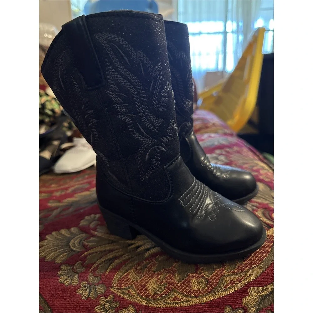 Little Girls Black Western Dress Boots Size 9.5 / 26 Eu Beautiful